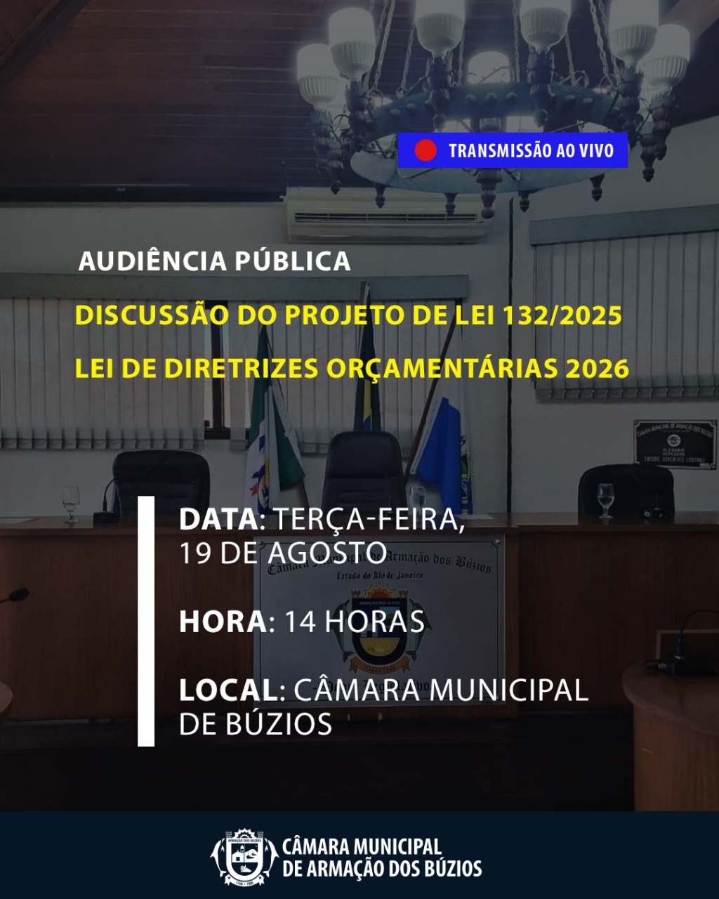 Câmara Municipal de Búzios realiza audiência pública sobre a LDO 2026 na próxima terça-feira (19)