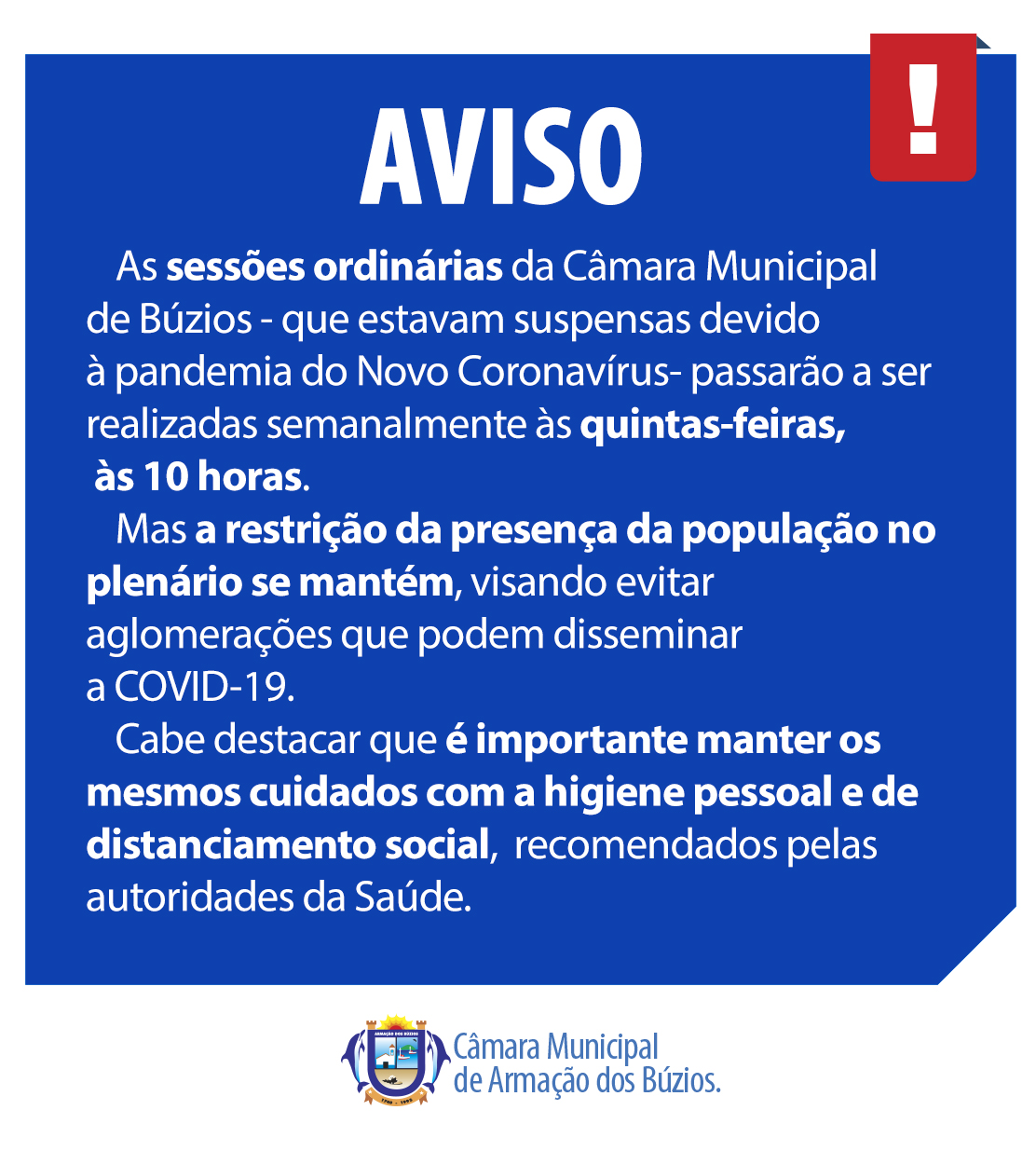 Câmara Municipal de Búzios Volta às Atividades de Forma Parcial