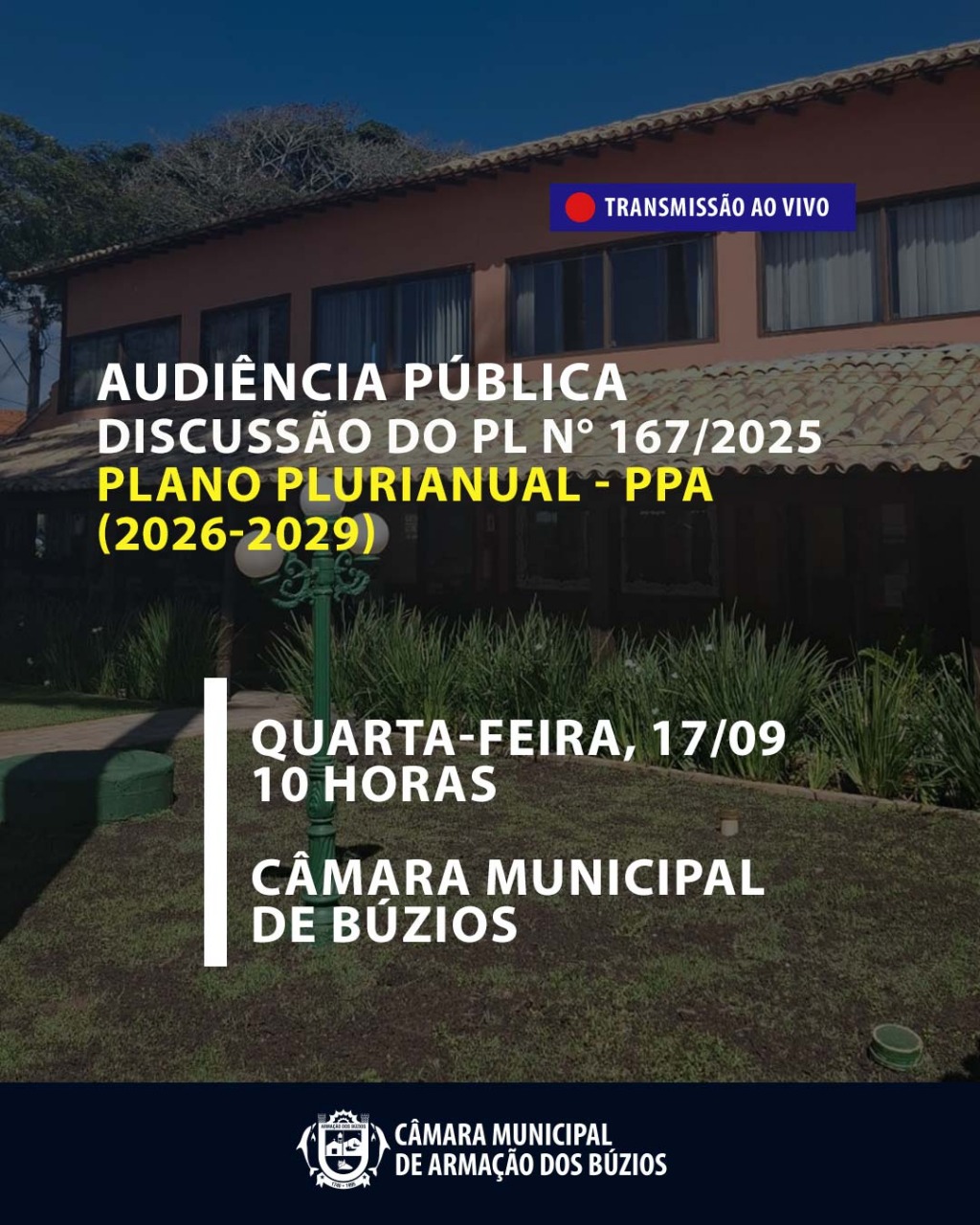 Câmara realiza audiência pública para discutir Plano Plurianual 2026-29