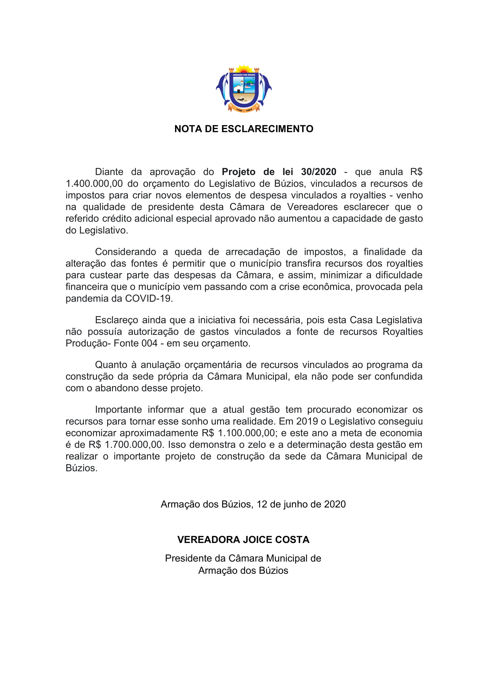 Nota de Esclarecimento Sobre PL 30/2020