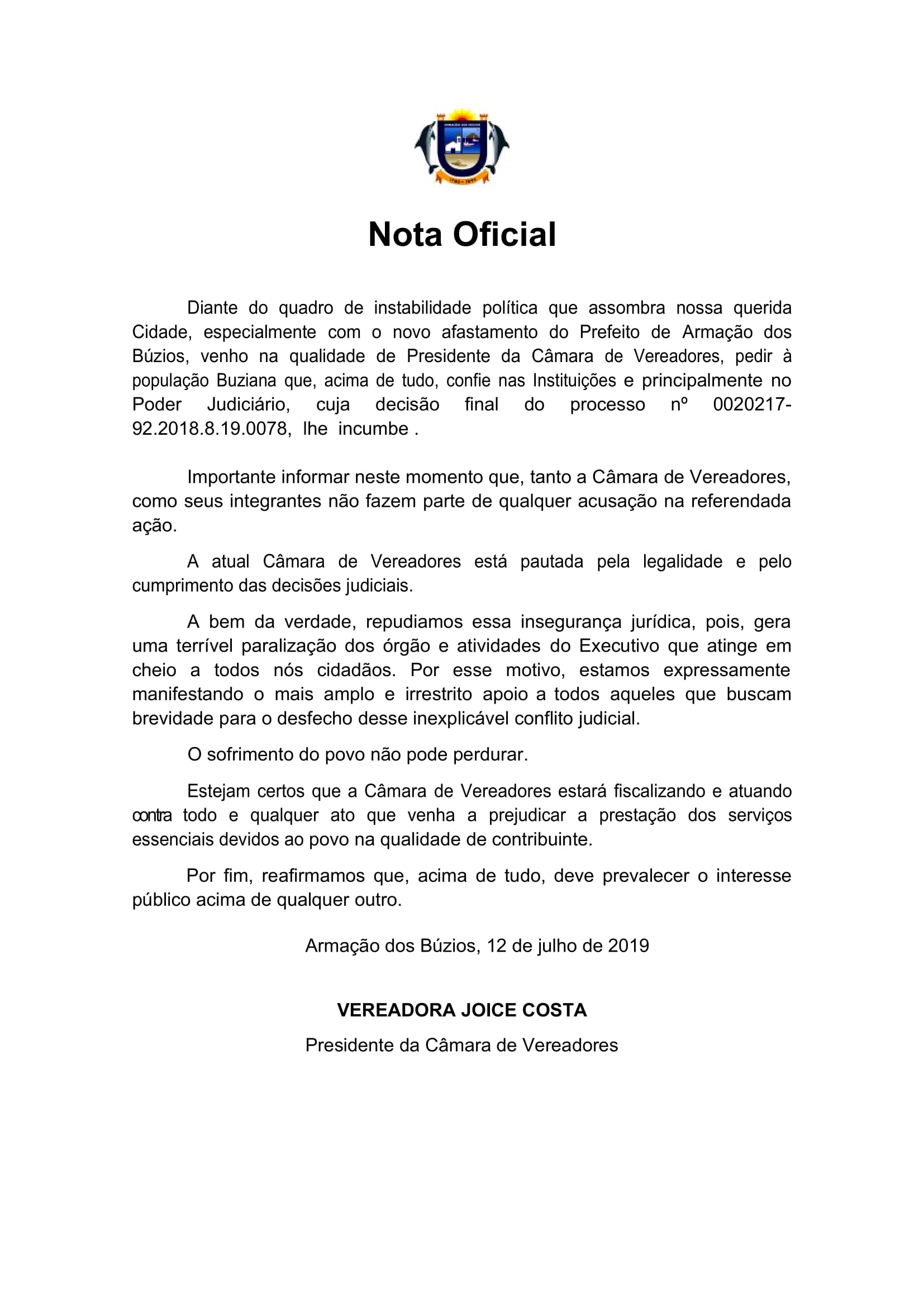 NOTA OFICIAL