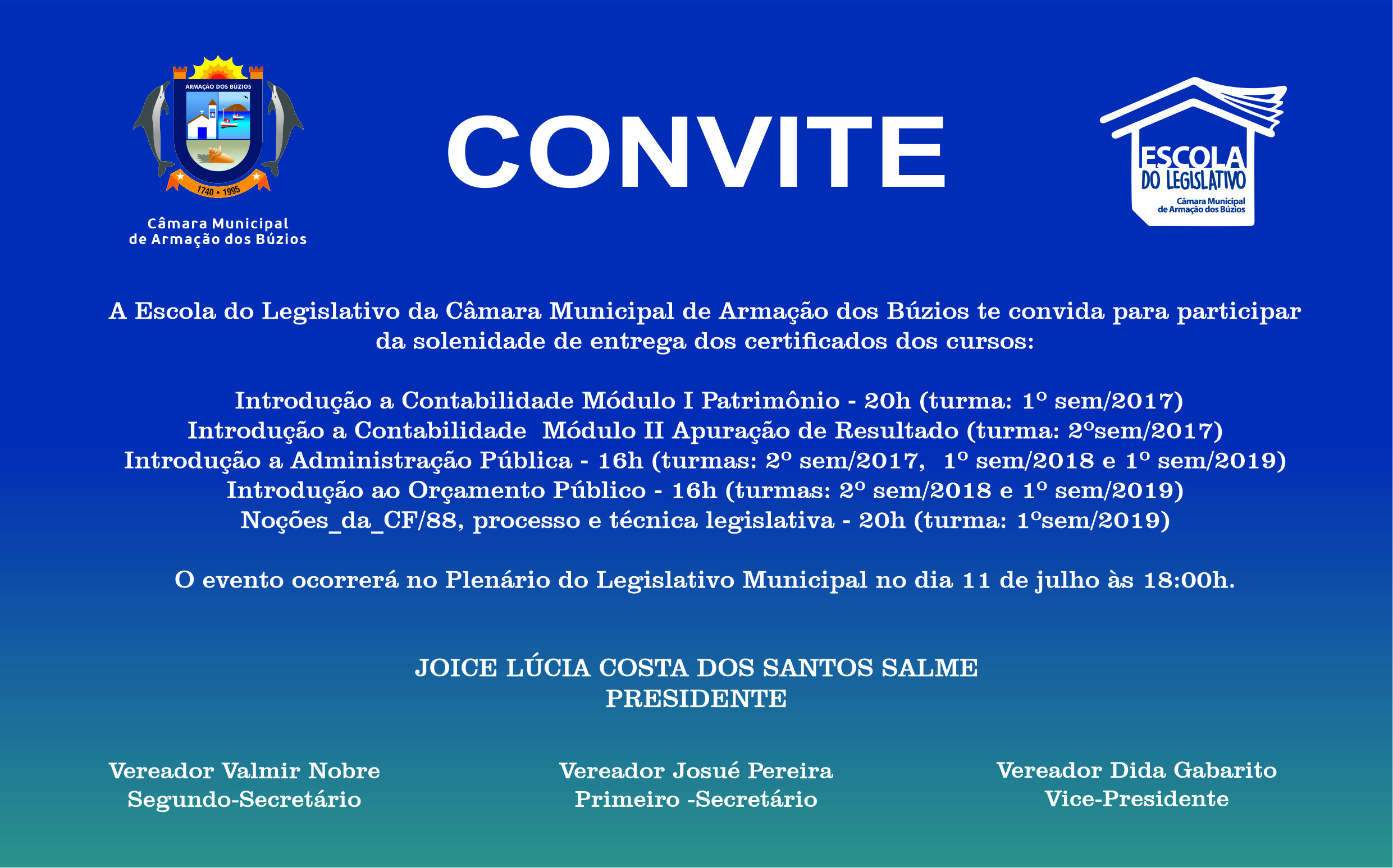 Solenidade de Entrega de Certificados dos Cursos da Escola do Legislativo